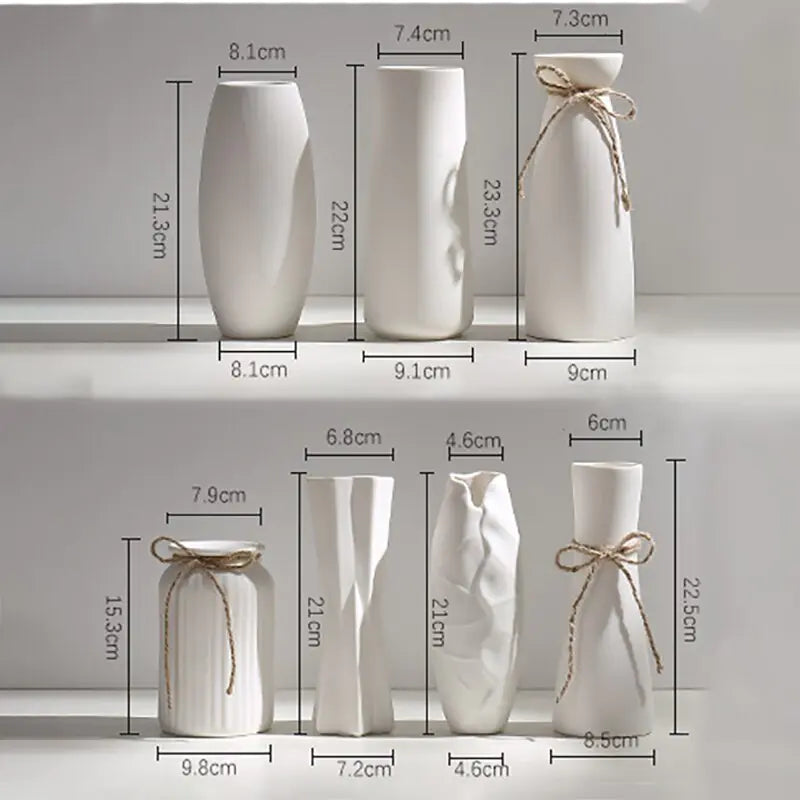 Modern Minimalist White Hemp Rope Ceramic Vases